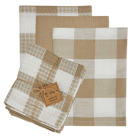 WICKLOW CHECK 3 DISHTOWEL/1 DISHCLOTH SET - NATURAL