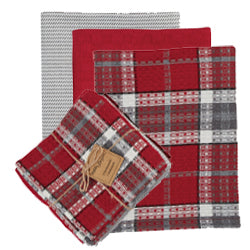 SKETCHBOOK SNOWMAN PLAID 3 DISHTOWEL/1 DISHCLOTH SET