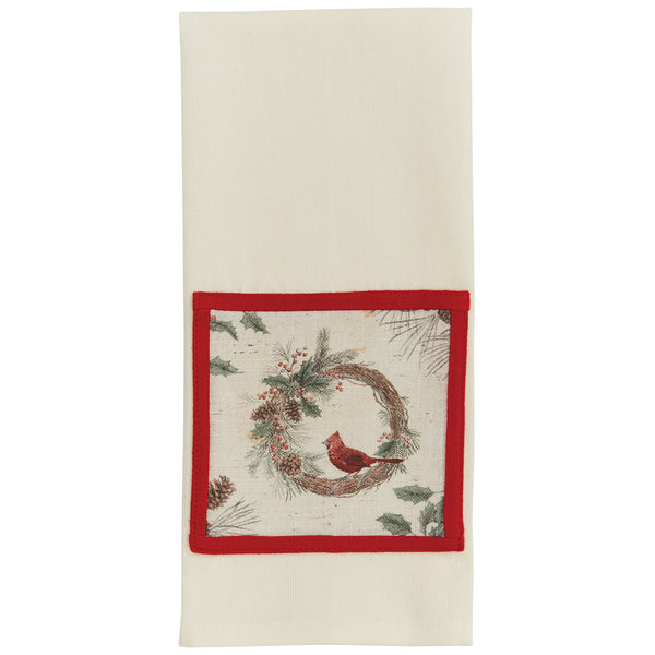 Wild and Beautiful Holiday Cardinal Patch Dishtowel  (Set of 2)