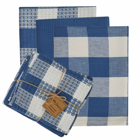 WICKLOW CHECK 3 DISHTOWEL/1 DISHCLOTH SET - CHINA BLUE