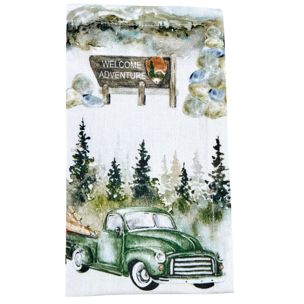 The Camping Napkins are sure to attract camping enthusiasts! The candlelight white background is covered with all of the fun things to do while enjoying a camping trip! Check out the rest of the collection to complete your experience! Complete your table decor with the Camping Table Runner and Camping Placemats!