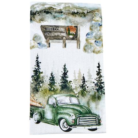 The Camping Napkins are sure to attract camping enthusiasts! The candlelight white background is covered with all of the fun things to do while enjoying a camping trip! Check out the rest of the collection to complete your experience! Complete your table decor with the Camping Table Runner and Camping Placemats!