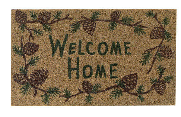 Our Pine Ridge Doormat will liven up your entryway and add a warm welcome to your home.  Outlined with limbs of pine and pine cones and the words Welcome Home.