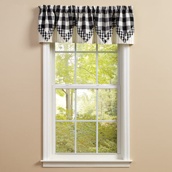 WICKLOW CHECK LINED POINT VALANCE 72X15 BLACK/CREAM