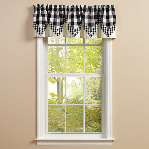 WICKLOW CHECK LINED POINT VALANCE 72X15 BLACK/CREAM