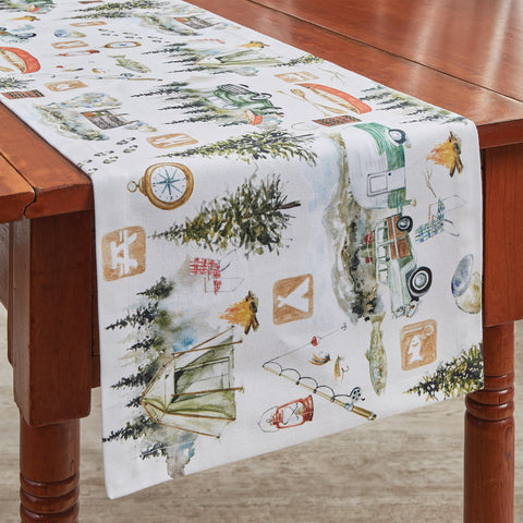 The Camping Table Runner are sure to attract camping enthusiasts! The candlelight white background is covered with all of the fun things to do while enjoying a camping trip! The runners are available in two different sizes. Complete your camping themed table with the Camping Napkins and Camping Placemats!