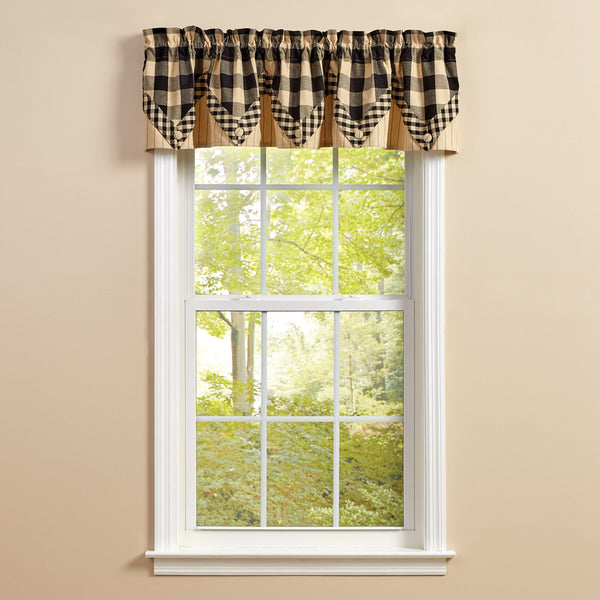 WICKLOW CHECK LINED POINT VALANCE 72X15 BLACK