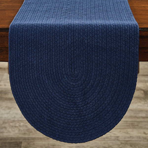 These round Navy Essex Table Runner features a braided cotton to make a beautiful texture.  Simply elegant!  Color: Patriotic Blue