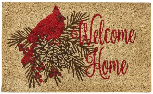 Our lovely Cardinal Doormat will liven up your entryway and add festive welcome to your home. Featuring a Cardinal in Pinecone Nest.