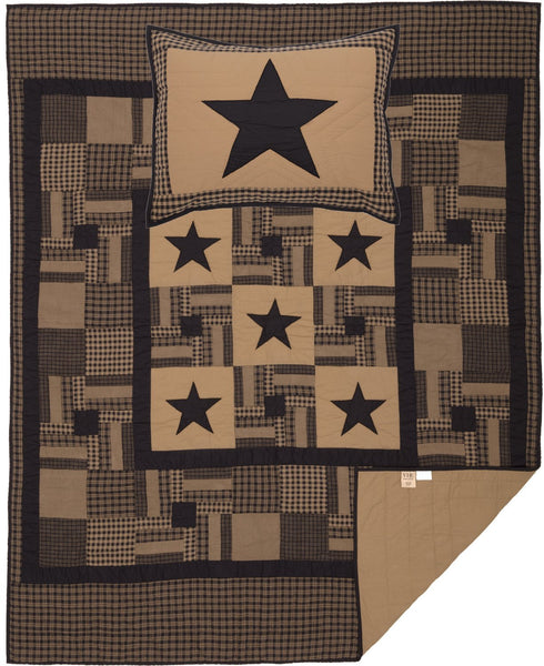 Black Check Star Twin Quilt Set; 1-Quilt 68Wx86L w/1 Sham 21x27