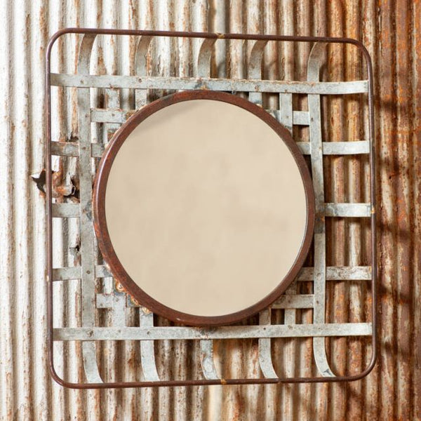 Metal Tobacco Basket Wall Mirror