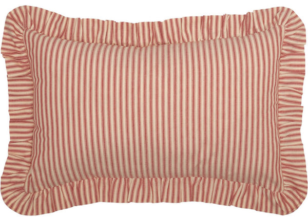 Sawyer Mill Red Ticking Stripe Fabric Pillow 14x22 features repeating country red ticking stripes woven onto a dark tan base. Primitive Country Farmhouse Window Treatments Curtains Home Decor.