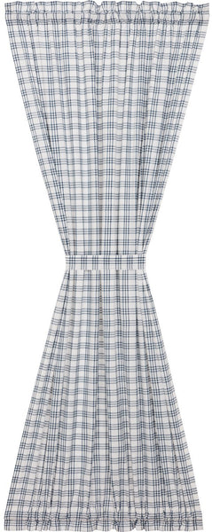 Sawyer Mill Blue Plaid Door Panel 72x40,  Large-scale blue denim plaid woven into a soft white base. Primitive Country Farmhouse Bedding Home Decor.