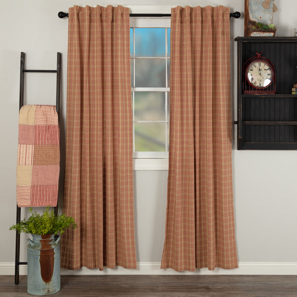 Sawyer Mill Red Plaid Panel Set of 2 84x40: The base is a dark tan under a tasteful large scale country red plaid. Primitive Country Farmhouse Window Treatments Curtains Home Decor.