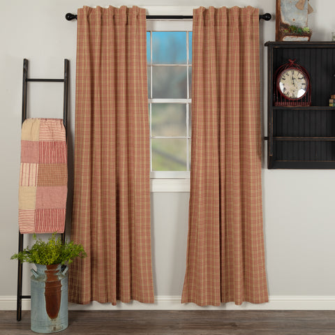 Sawyer Mill Red Plaid Panel Set of 2 84x40: The base is a dark tan under a tasteful large scale country red plaid. Primitive Country Farmhouse Window Treatments Curtains Home Decor.