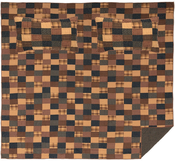 Patriotic Patch California King Quilt Set; 1 Quilt and 2 shams, Deep Red, Khaki, Navy, Americana, Primitive Country Farmhouse Quilted Bedding Home Decor.