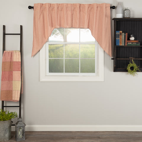 Sawyer Mill Red Ticking Stripe Swag Set of 2 36x36x16, Dark Creme, Coal Black, Primitive Country Farmhouse Window Treatments Curtains Home Decor.