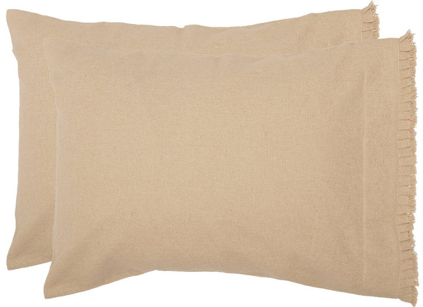 Burlap Vintage Standard Pillow Case w/ Fringed Ruffle Set of 2 21x30, Primitive Country Farmhouse Bedding Home Decor.