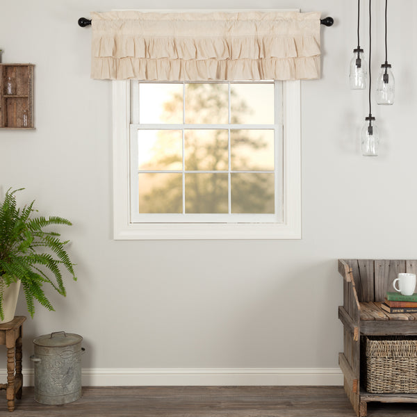 Simple Life Flax Natural Ruffled Valance 16x60, Primitive Country Farmhouse Window Treatments Curtains Home Decor.