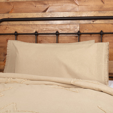 Burlap Vintage King Pillow Case w/ Fringed Ruffle Set of 2 21x40, Tan, Primitive Country Farmhouse Bedding Home Decor.