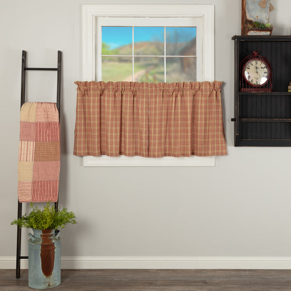 Sawyer Mill Red Plaid Tier Set of 2 L24xW36, Sawyer Mill Red Plaid Tier Set of 2 L24xW36 featuring large scale red plaid on dark tan. Primitive Country Farmhouse Window Treatments Curtains Home Decor.