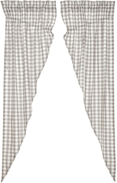 Annie Buffalo Grey Check Prairie Long Panel Set of 2 84x36x18, large scale grey and white checks, Primitive Country Farmhouse Window Treatments Curtains Home Decor.