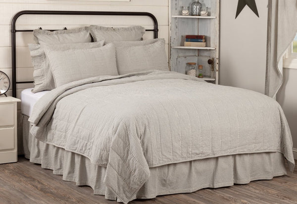 Hatteras Seersucker Blue Ticking Stripe California King Quilt Coverlet 130Wx115L, denim blue and cotton white in an elegant ticking stripe. A special seersucker fabric gives this simple but graceful look a premium feel to the hand and eyes. Primitive Country Farmhouse Bedding Home Decor.