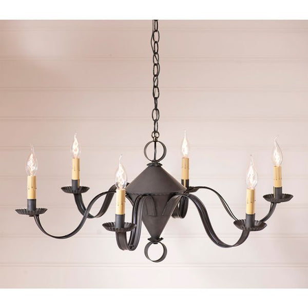 The Public House Chandelier in Kettle Black is a two cone chandelier that is reminiscent of older early chandeliers. American Decor. Primitive. Farmhouse Chandelier