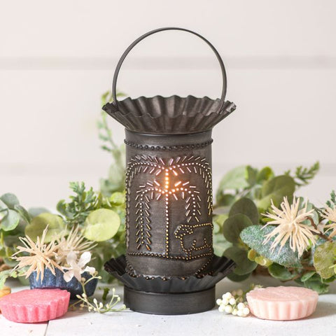 Simply place a wax melt in the lid, turn on the light, and in about an hour, the wax melts and fills the room with fragrance! Perfect for kitchens, bedrooms, powder rooms, and almost any room in your home! It is easy to clean; just place the removable lid in your freezer for an hour, and the used wax pops right out. Wired with one E12/Candelabra socket, 25 watts max. It has a 3-ft cord and a line switch. Bulb included. Handcrafted in Pennsylvania.