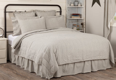 Hatteras Seersucker Blue Ticking Stripe Queen Quilt Coverlet 90Wx90L, features denim blue and cotton white in an elegant ticking stripe. Primitive Country Farmhouse Bedding Home Decor.