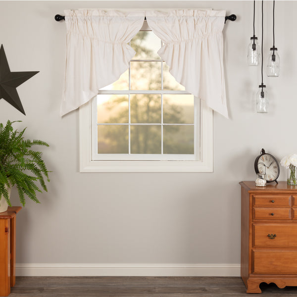 Simple Life Flax Antique White Prairie Swag Set of 2 36x36x18, Antique White - Light , Primitive Country Farmhouse Window Treatments Curtains Home Decor.