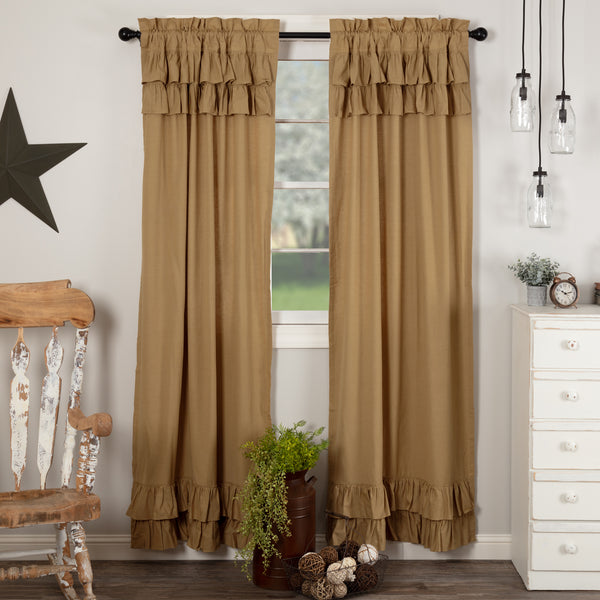 Simple Life Flax Khaki Ruffled Panel Set of 2 84x40, Primitive Country Farmhouse Window Treatments Curtains Home Decor.