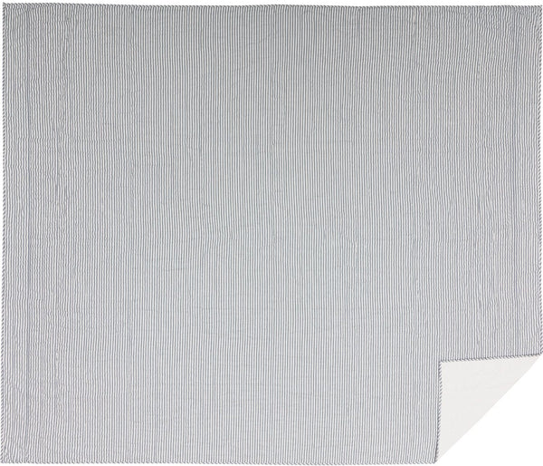 Sawyer Mill Blue Ticking Stripe Luxury King Quilt Coverlet 120Wx105L,  repeating Denim Blue ticking stripe woven into a Soft White cotton base. Primitive Country Farmhouse Bedding Home Decor.