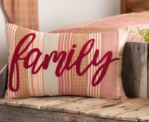 Sawyer Mill Red Family Pillow 14x22, Charcoal Grey, Khaki, Dark Creme, Primitive Country Farmhouse Window Treatments Curtains Home Decor.