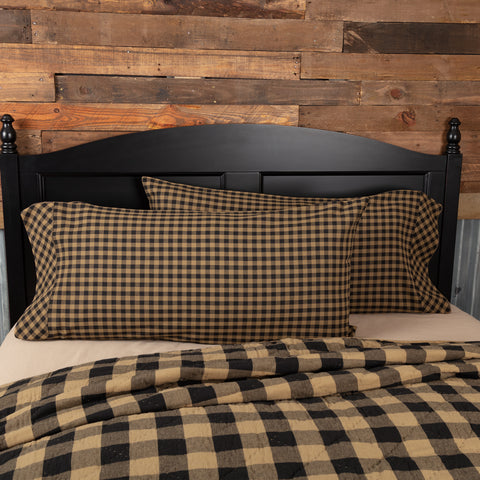 Black Check King Pillow Case Set of 2 21x40, Classic check pattern in black and khaki fabric, Primitive Country Farmhouse Bedding Home Decor.