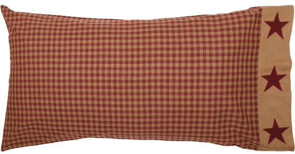 Ninepatch Star King Pillow Case w/Applique Border Set of 2 21x40, Burgundy, tan, and stars, Primitive Country Farmhouse Bedding Home Decor.