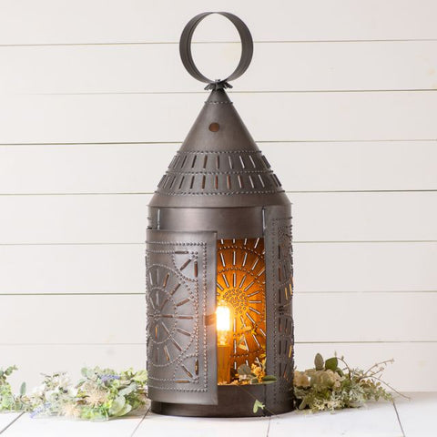 FREE SHIPPING! 36-Inch Tinner's Lantern with Chisel in Kettle Black, an oversized beauty with all the quality and detail that we give our traditional sized lanterns. Visit website for FREE s/h & discount offers. Primitive Country Farmhouse Home Decor.