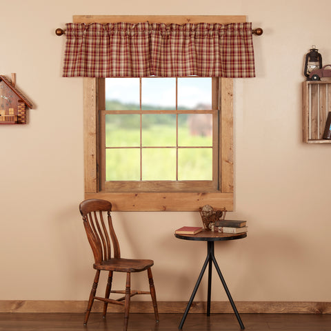 72" Beckham Plaid Valance in rust, khaki, and black. Cotton-lined country window curtain adds rustic lodge or cabin charm to any room.