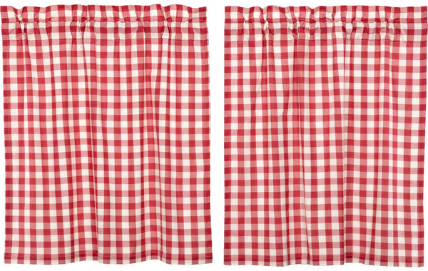 Annie Buffalo Red Check Tier Set of 2 L36xW36, Country Red, Antique Creme, Primitive Country Farmhouse Window Treatments Curtains Home Decor.
