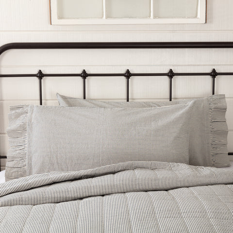 Hatteras Seersucker Blue Ticking Stripe King Pillow Case Set of 2 21x40, features denim blue and cotton white in an elegant ticking stripe. A special seersucker fabric gives this simple but graceful look a premium feel to the hand and eyes. Primitive Country Farmhouse bedding Home Decor.