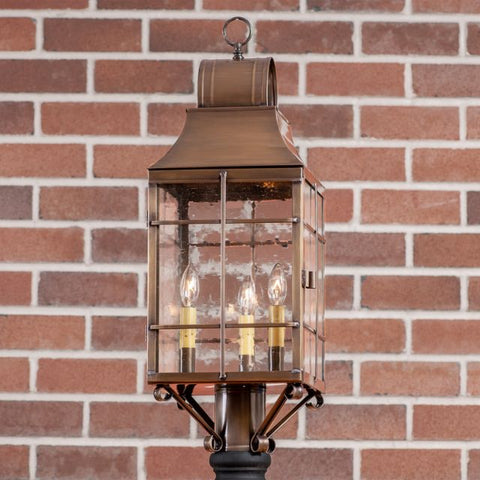Stenton Outdoor Post Light in Solid Weathered Brass - 3-Light