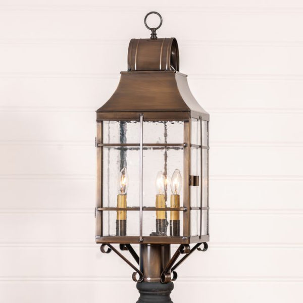 Stenton Outdoor Post Light in Solid Weathered Brass - 3-Light