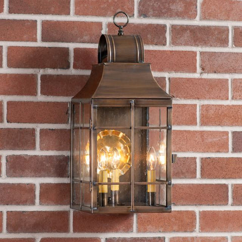 Stenton Outdoor Wall Light in Solid Weathered Brass - 3-Light