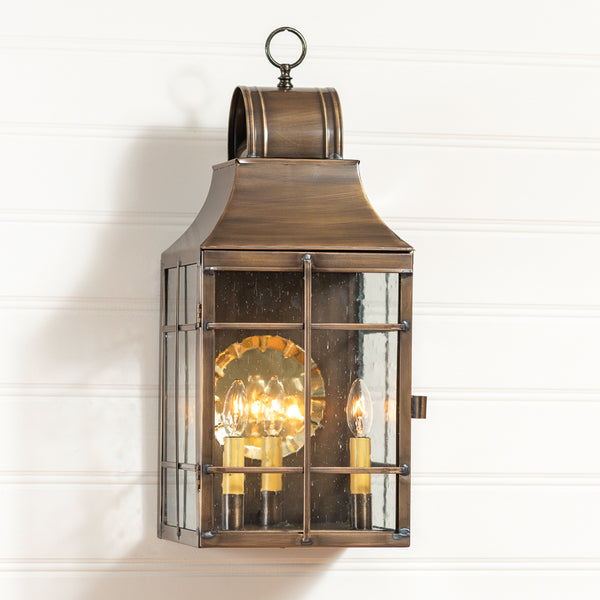 Stenton Outdoor Wall Light in Solid Weathered Brass - 3-Light