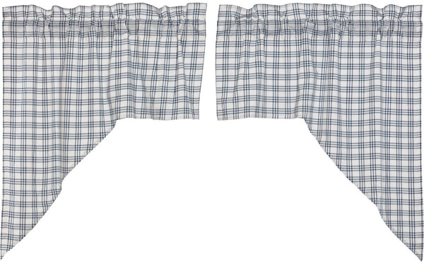 Sawyer Mill Blue Plaid Swag Set of 2 36x36x16 soft white under a tasteful large scale denim blue plaid. Primitive Country Farmhouse Window Treatments Curtains Home Decor.