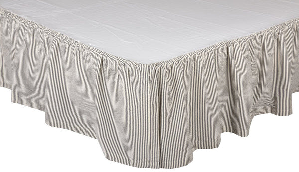 Hatteras Seersucker Blue Ticking Stripe King Bed Skirt 78x80x16,  features denim blue and cotton white in an elegant ticking stripe. A special seersucker fabric gives this simple but graceful look a premium feel to the hand and eyes. Primitive Country Farmhouse Bedding Home Decor.