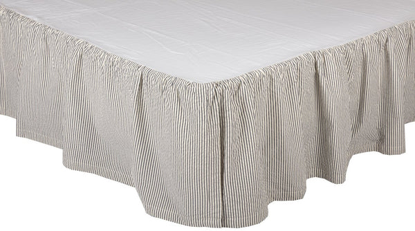 Hatteras Seersucker Blue Ticking Stripe Queen Bed Skirt 60x80x16, denim blue on cotton white give a vintage "worn" look of faded jeans, matched with classic ticking stripes to add visual appeal. 