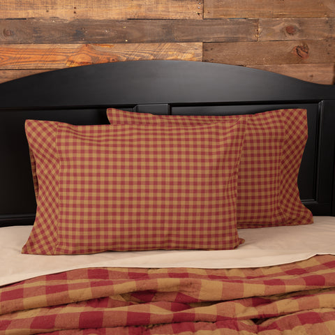 The Burgundy Check Standard Pillow Case Set of 2 21x30 features a bold burgundy and tan with straight edges for a timeless, primitive look. Visit website for FREE s/h & discount offers. Country Farmhouse Bedding Home Decor.