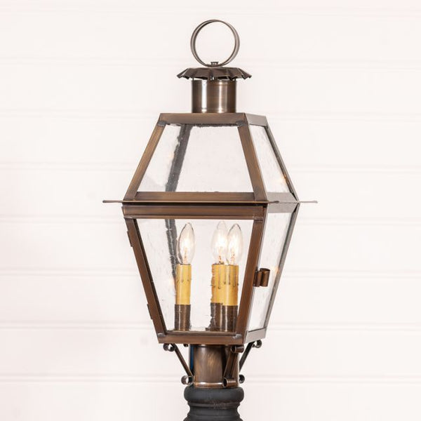 Town Crier Outdoor Post Light in Solid Weathered Brass - 3 Light