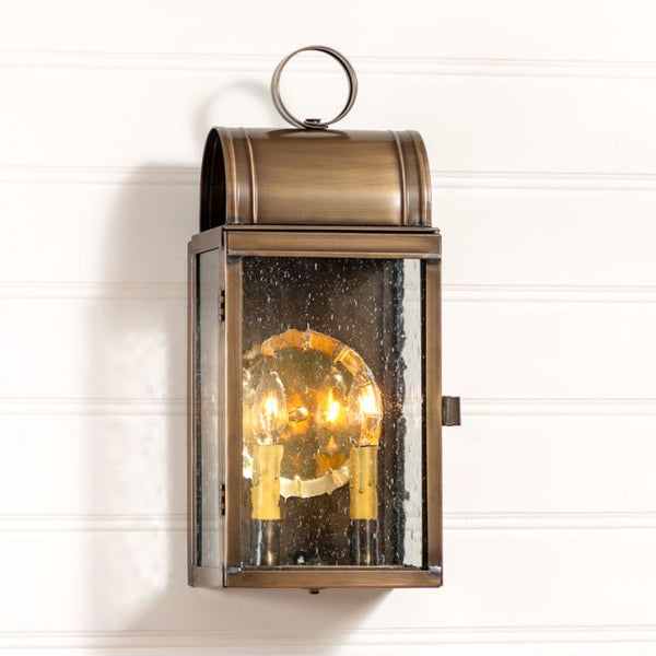 Town Lattice Outdoor Wall Light in Solid Weathered Brass - 2-Light